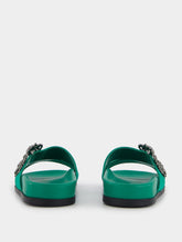 Manolo Blahnik Chilanghi Black Satin Jewel Buckle Flat Mules