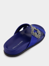Manolo Blahnik Chilanghi Blue Satin Flat Sandals