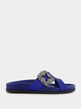Manolo BlahnikChilanghi Blue Satin Flat Sandals at Fashion Clinic