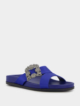 Manolo BlahnikChilanghi Blue Satin Flat Sandals at Fashion Clinic