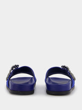 Manolo Blahnik Chilanghi Blue Satin Flat Sandals