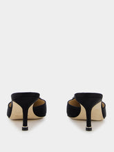 Manolo Blahnik Hangisimu Black Satin Jewel Mules