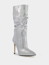 Paris Texas Snakeskin-Effect Metallic Leather Boots