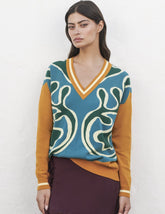 Paula Grace Jacquard V-Neck Sweater