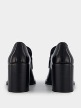 Prada Brushed Leather High Block Heel Loafers