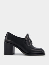 Prada Brushed Leather High Block Heel Loafers