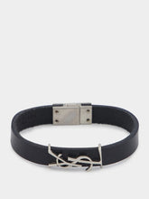 Saint Laurent Cassandre Silver Leather Bracelet