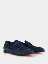 Santoni Blue Suede Penny Loafers