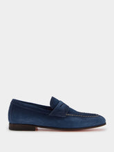 Santoni Blue Suede Penny Loafers