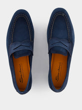 Santoni Blue Suede Penny Loafers
