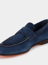 Santoni Blue Suede Penny Loafers