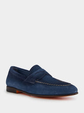 Santoni Blue Suede Penny Loafers
