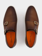 Santoni Brown Tumbled Leather Double-Buckle Shoe