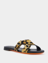 Santoni Leopard-Print Double-Buckle Leather Slides