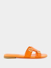 Santoni Orange Leather Double-Buckle Slide Sandals