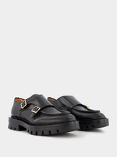 Santoni Polished Black Leather Double-Buckle Shoes