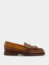 Santoni Polished Brown Leather Fringe Loafer