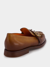 Santoni Polished Brown Leather Fringe Loafer
