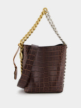 Stella McCartney Frayme Croc-Effect Embossed Brown Bucket Bag
