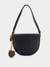 Stella McCartney Frayme Medium Croc-Effect Black Shoulder Bag