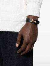 Tom Ford T-Lock Interwoven-Leather Black Bracelet