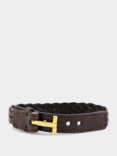 Tom Ford T-Lock Interwoven-Leather Brown Bracelet