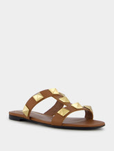 Valentino Garavani Flat Roman Stud Calfskin Slide Sandal