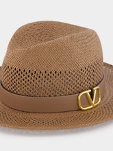 Valentino Garavani VLOGO Leather-Paper Fedora Hat