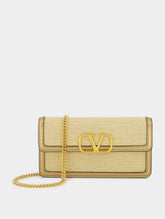 Valentino Garavani VLogo Signature Wallet With Chain In Raffia