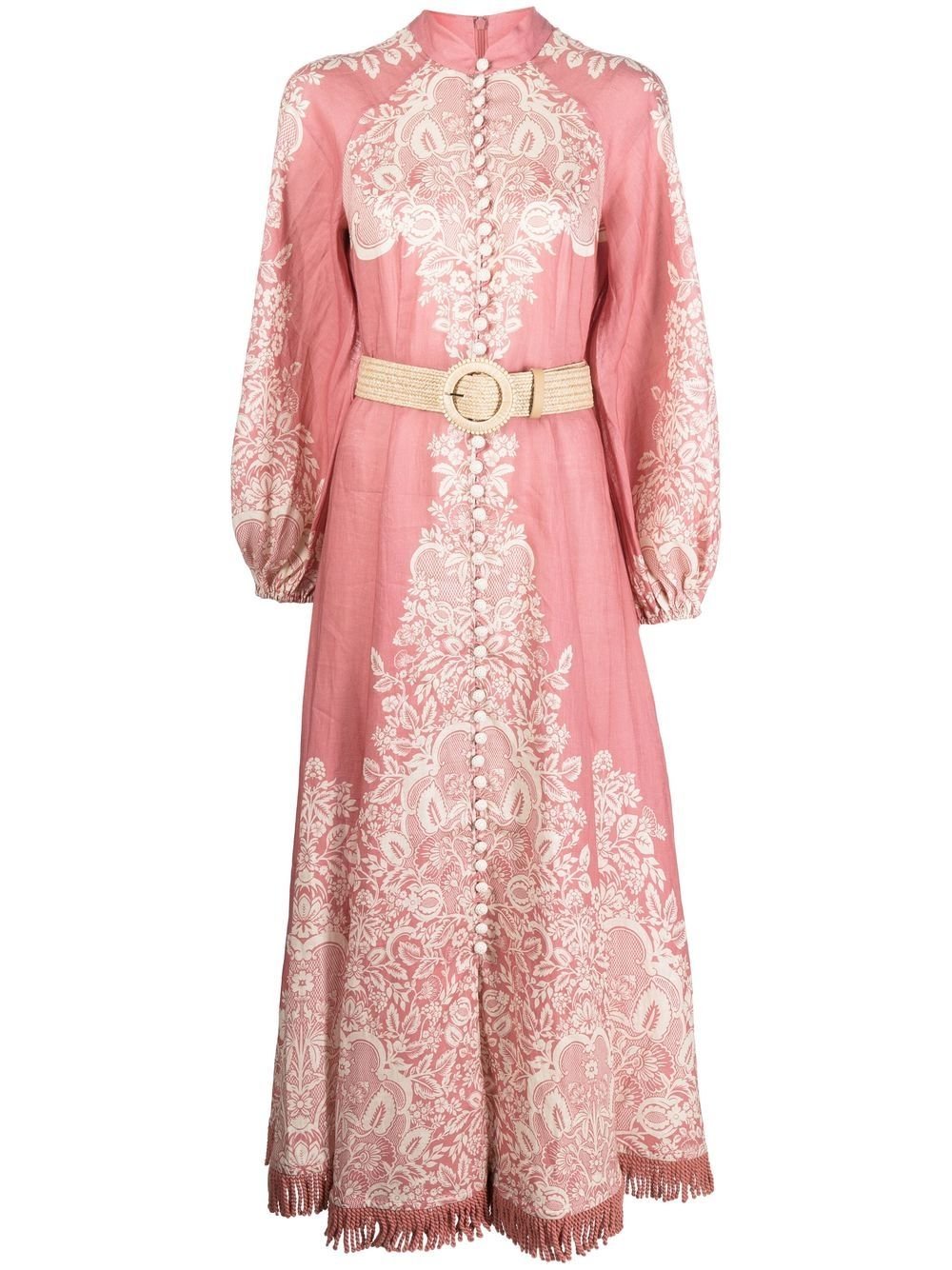 Zimmermann Linen Midi Dress Rose Baroque Floral