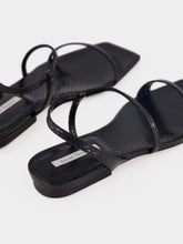 Emme Parsons Black Embossed Snake Delice Flat Sandals