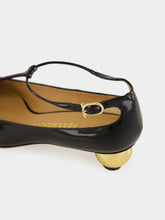 Ferragamo Black T-Strap Pumps with Gold Heel