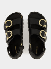 Ferragamo Black Kamakura Ornament Double Buckle Sandals