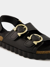 Ferragamo Black Kamakura Ornament Double Buckle Sandals