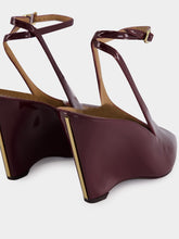 Ferragamo Plum Patent Peep Toe Wedge Sandals