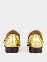 Ferragamo Gold Laminated Loafers with Hug Buckle