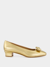 Ferragamo Gold Laminated Nappa Vara Bow Pumps