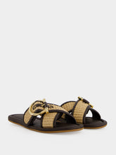 Ferragamo Natural and Brown Double Strap Gancini Slide