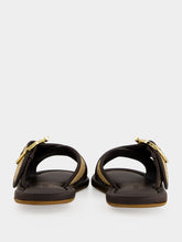 Ferragamo Natural and Brown Double Strap Gancini Slide
