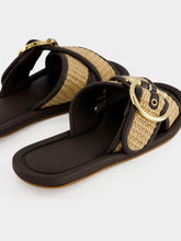 Ferragamo Natural and Brown Double Strap Gancini Slide