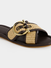 Ferragamo Natural and Brown Double Strap Gancini Slide