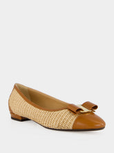 Ferragamo Natural Raffia Vara Ballet Flats