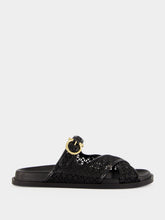 Ferragamo Black Gancini Buckle Crossover Slides