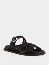 Ferragamo Black Gancini Buckle Crossover Slides