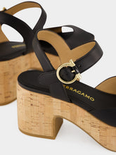 Ferragamo Black Cork Platform Sandals