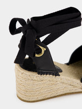 Ferragamo Black and Natural Raffia Espadrilles