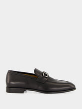 Ferragamo Black Leather Loafers with Gancini Ornament