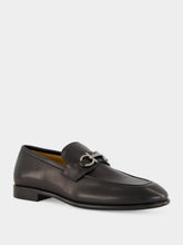 Ferragamo Black Leather Loafers with Gancini Ornament