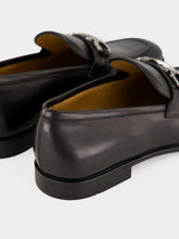 Ferragamo Black Leather Loafers with Gancini Ornament
