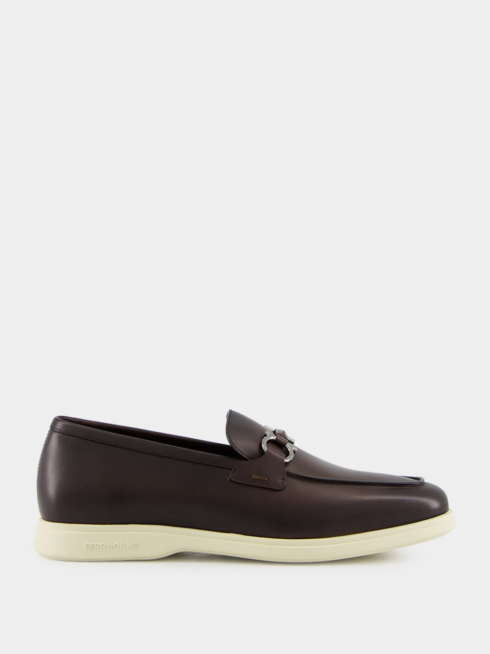 Dark Brown Calfskin Loafers with Gancini Ornament